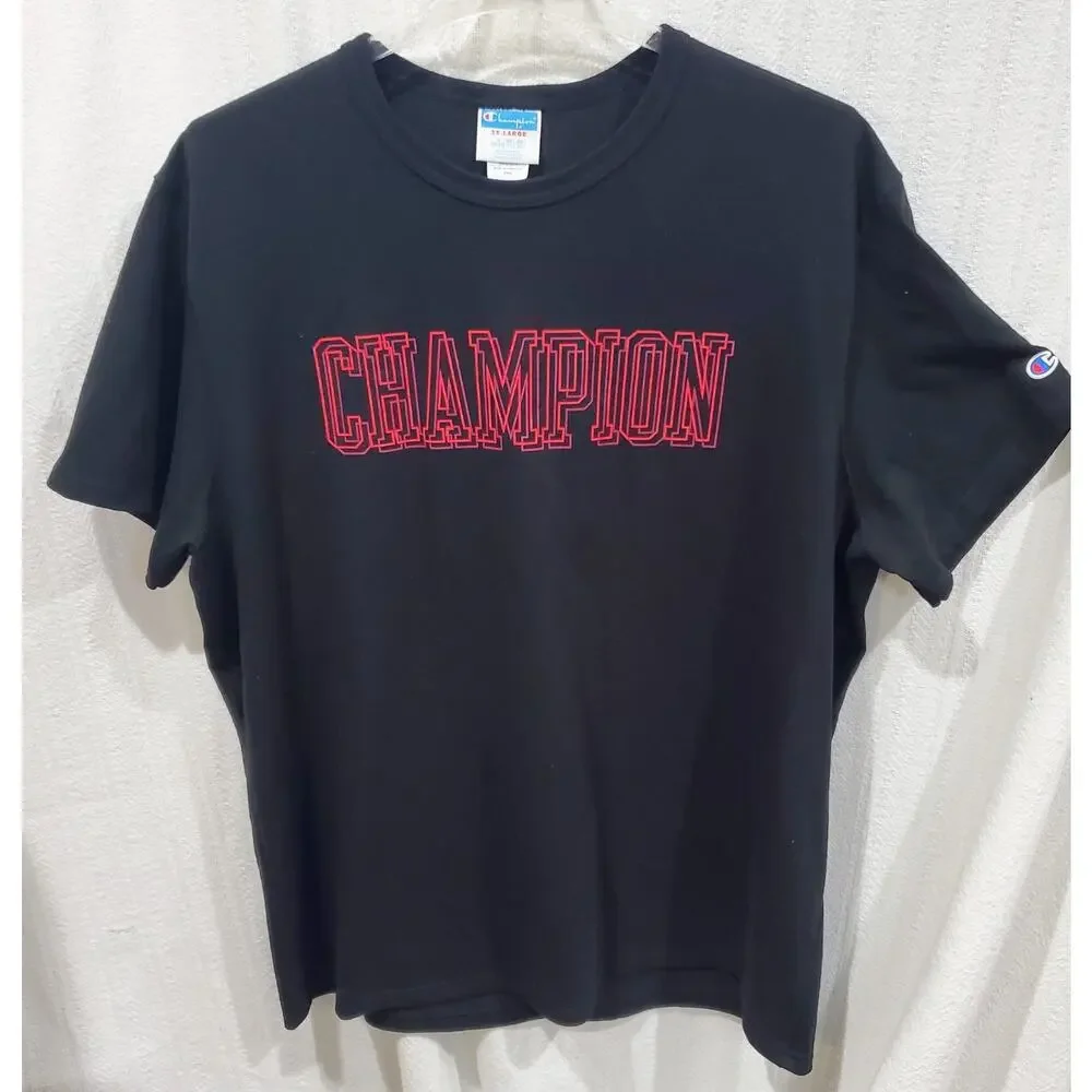 Champion T Shirt Mens 3XL Black Graphic Print Logo Casual Short Sleeve - Picture 1 of 9